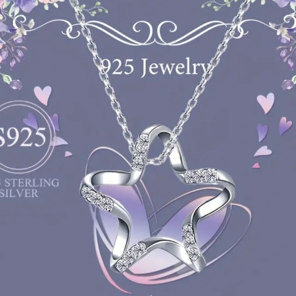Crystal Twisted Star Pendant with Necklace 925 Silver NWT